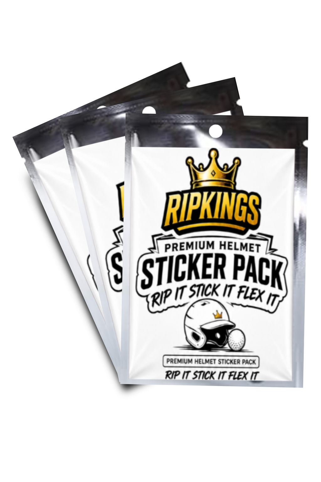 RipKings premium helmet sticker pack featuring beige and white minimalist designs on a paper mockup.