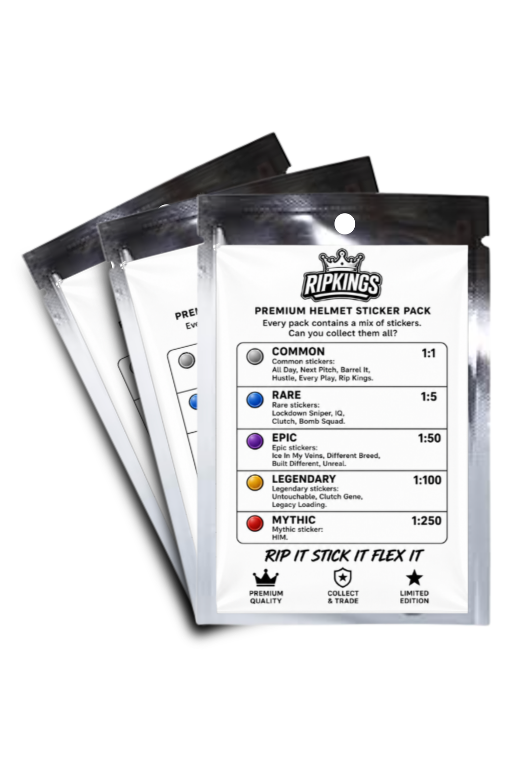 RipKings premium helmet sticker pack featuring beige and white minimalist designs on paper mockup.