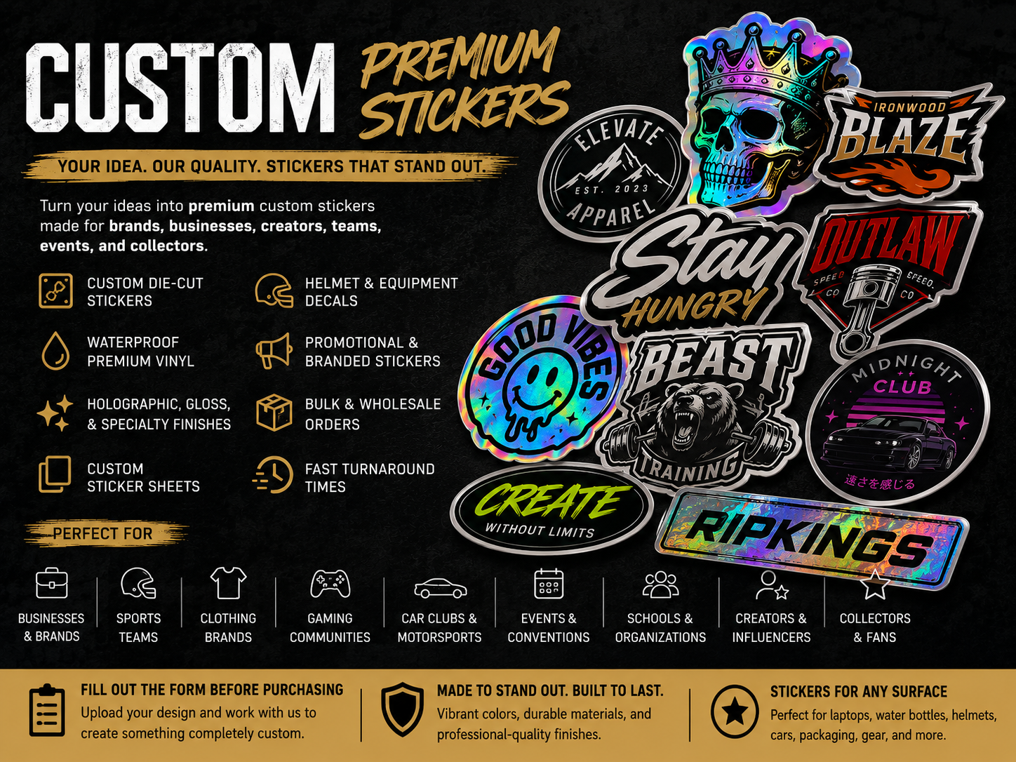 Custom premium RipKings sticker featuring bold, vibrant design on a glossy surface, perfect for decorating devices or personal items.